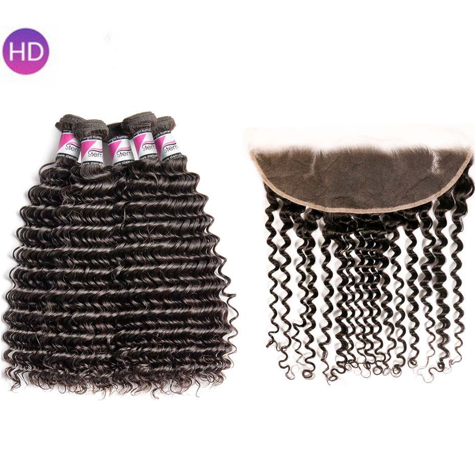 Virgin Deep Wave Hair Bundles With 13X4 HD Lace & Transparent Lace